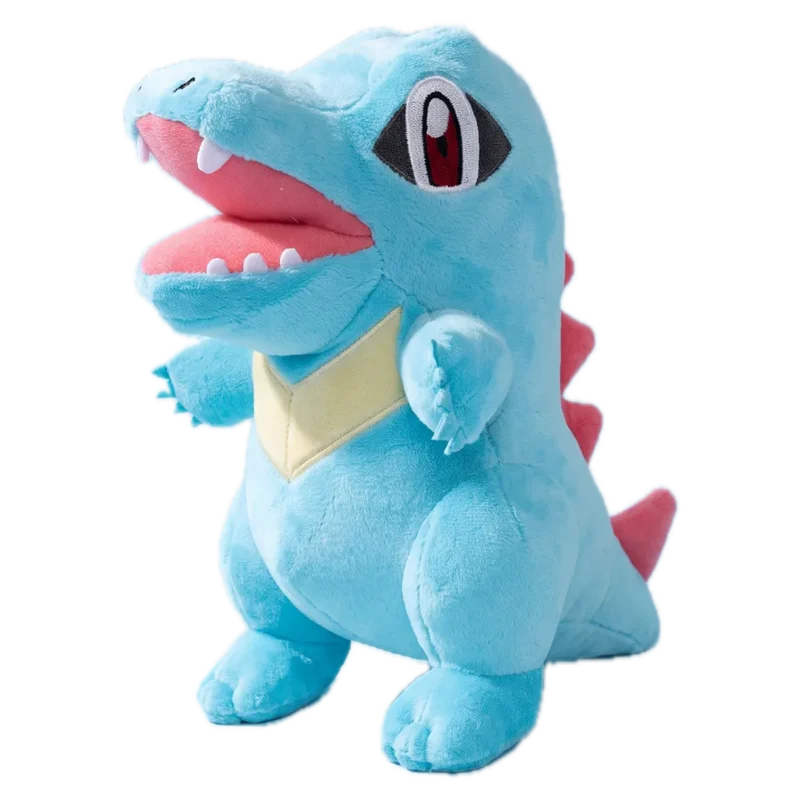 Water #158 plush: sky-blue with its mouth open, white teeth, red eyes and red spikes down its back