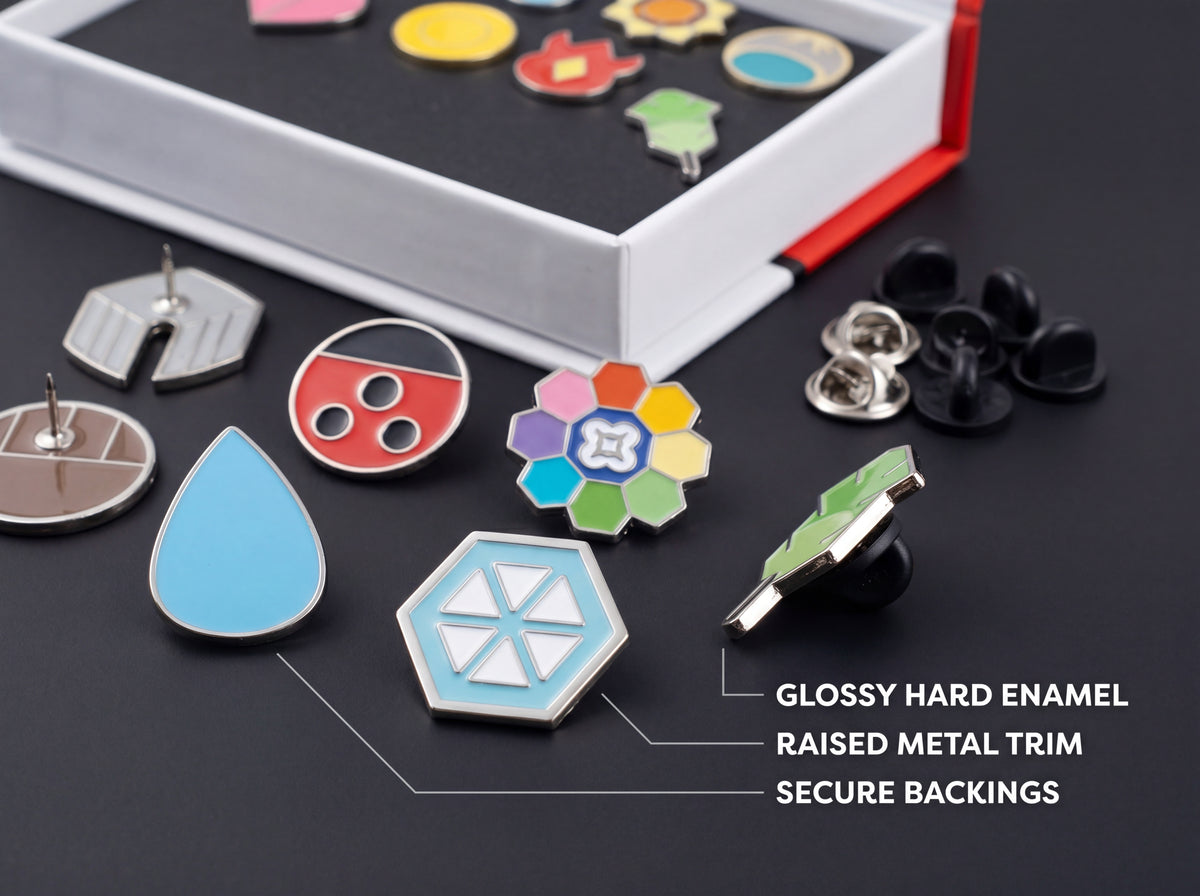 Glossy hard enamel. Raised metal trim.